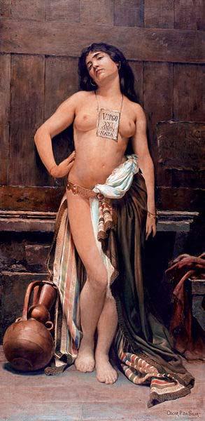 Oscar Pereira da Silva Roman Slave. Placard hung around neck reads Germany oil painting art